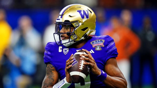 Washington Huskies quarterback Michael Penix Jr. drops back to pass during the 2024 Sugar Bowl.